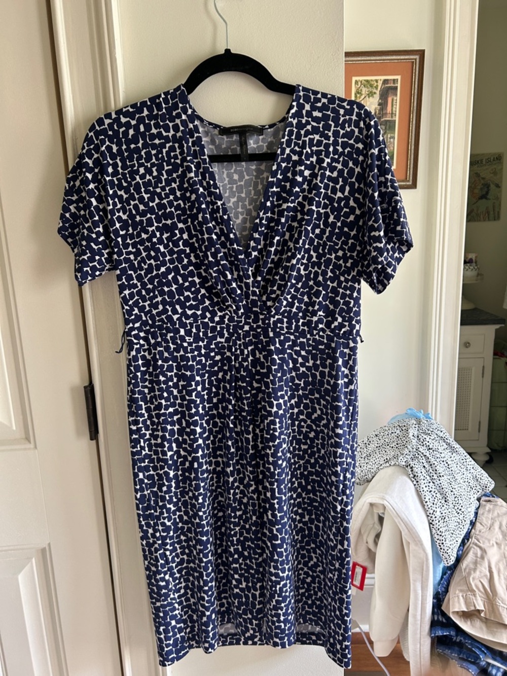 BCBGMaxAzria Navy and White Patterned Midi Dress